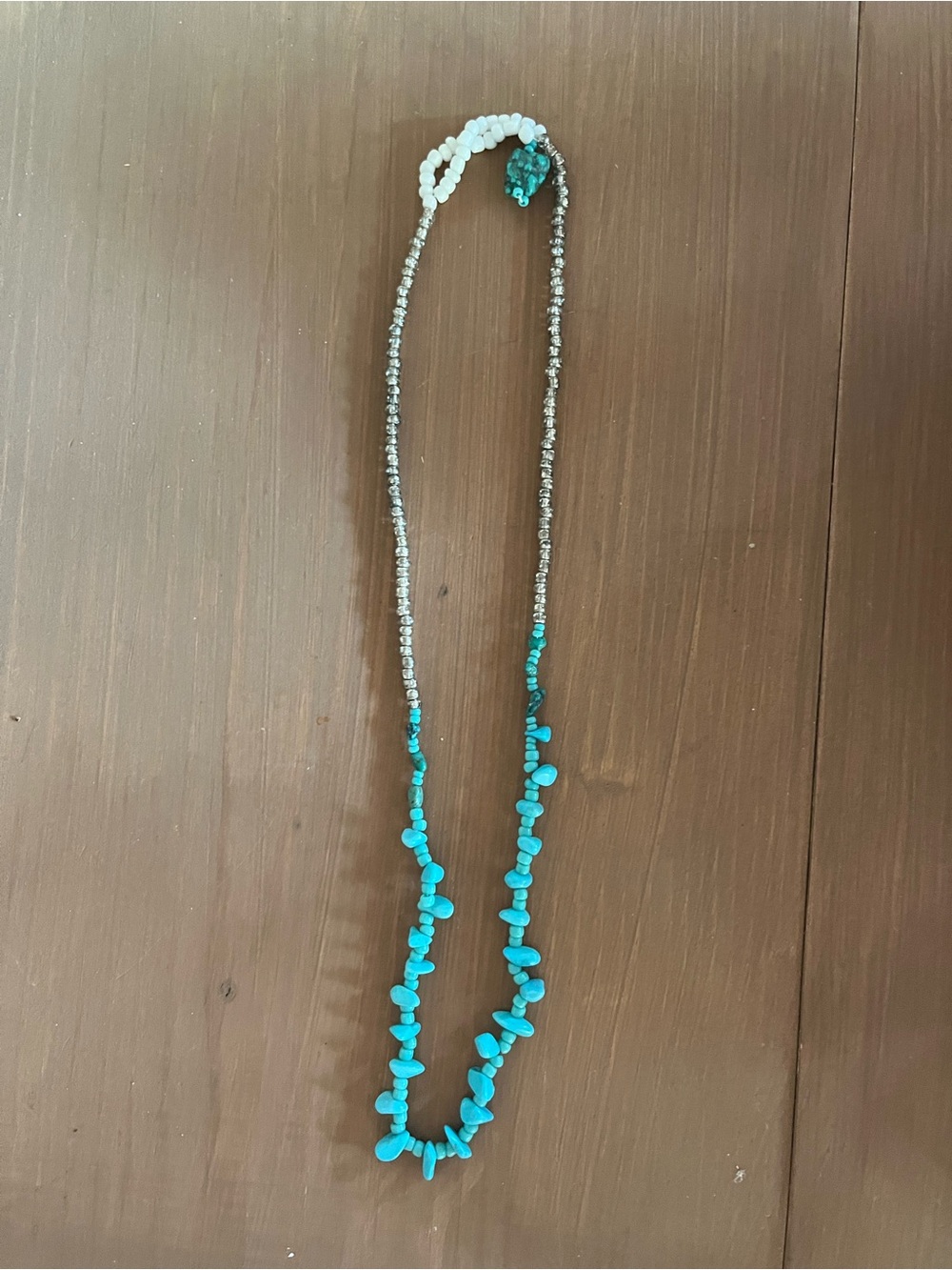 Handmade Kingman necklace 24” turquoise clasp silver seed beads one of a kind 💙